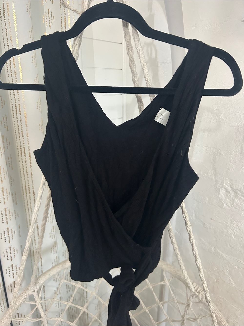 Dee Elly Black Sleeveless Wrap Tie Top | Surplice V-Neck